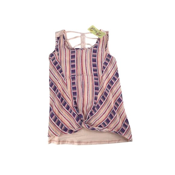 Magenta Girls Top Size L Sleeveless Striped Knot-Front Pink & Purple Girl's Cage - Picture 2 of 7